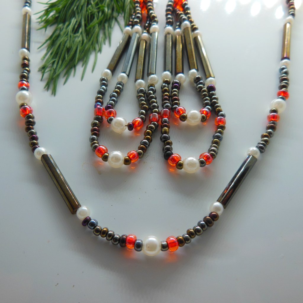Handmade Set Earrings And Necklace - Very Delicate Pattern